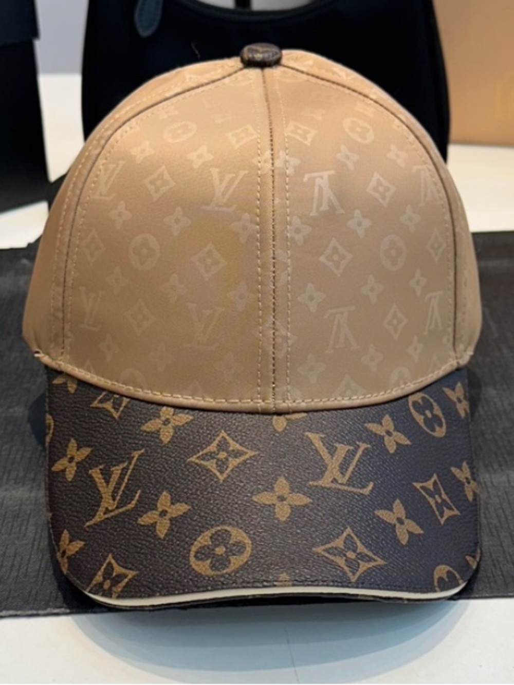 Louis. Vuitton. Get Ready Beige and Brown Signature Monogram Hat Cap